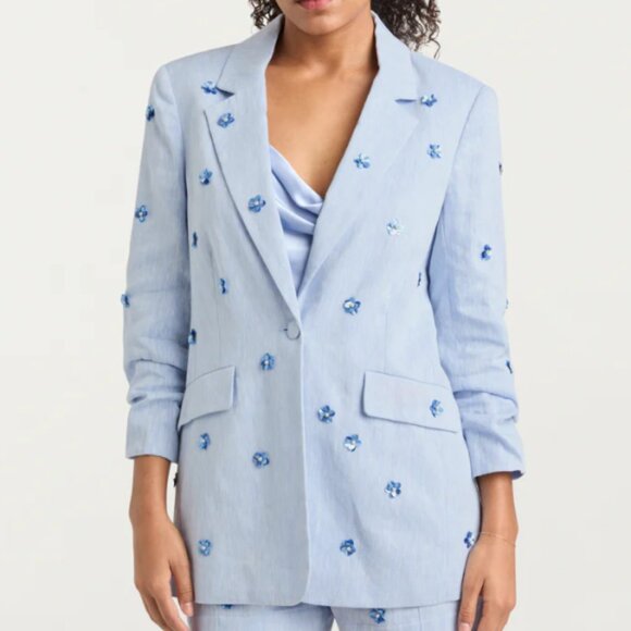 cinq a sept Jackets & Blazers - Cinq à Sept 'Pearl Ditsy Kylie' Linen-Blend Jacket Blazer, Blue Hydrangea